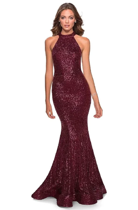 Plus size dresses with sleek lines look modern -La Femme 28612SC - High Halter Sequin Prom Dress