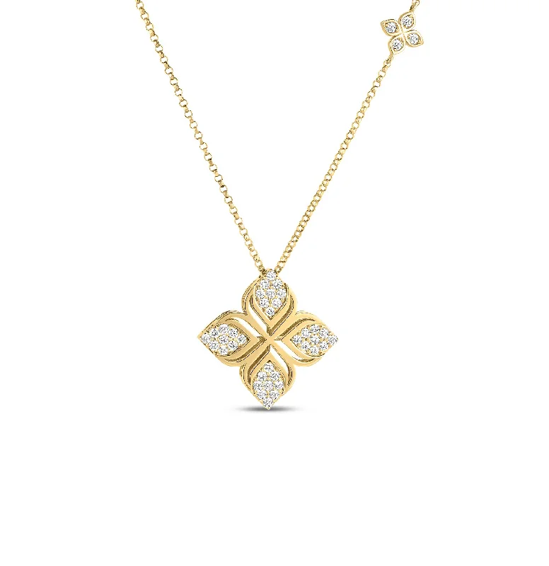 Necklaces and pendants with pearls for a classic and sophisticated touch-Roberto Coin Arabesque Yellow Gold Flower Diamond Pendant