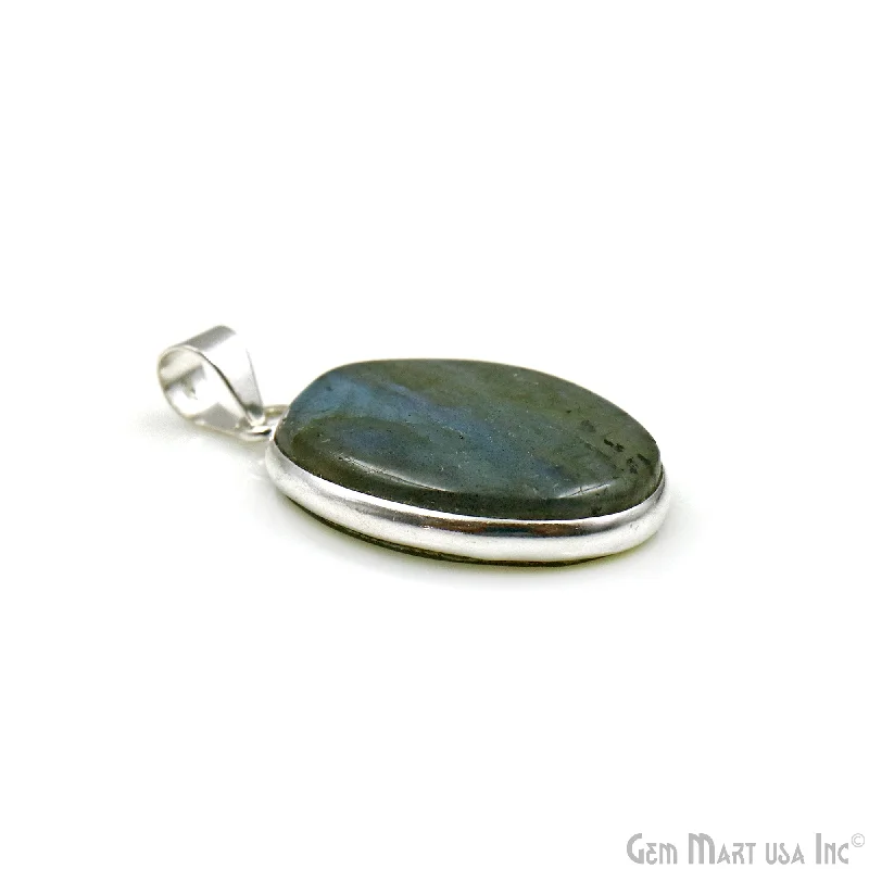 Beautiful necklaces and pendants with geometric shapes for a modern, artistic design-Labradorite Gemstone Oval 32x21mm Sterling Silver Necklace Pendant 1PC