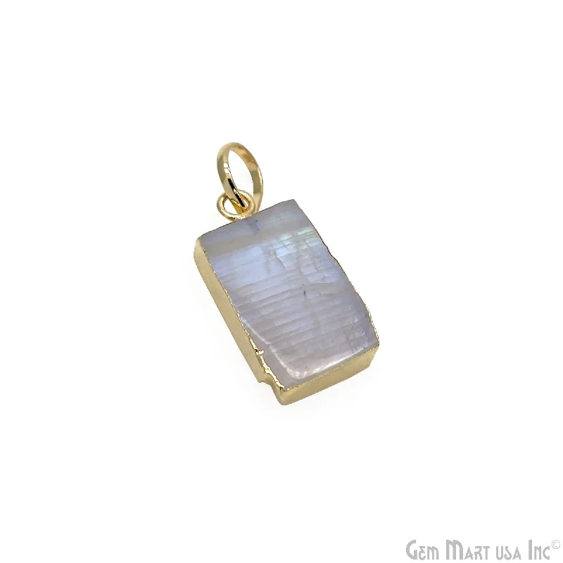 Beautiful necklaces and pendants with tree branch motifs for a nature-inspired design-DIY Rough Rainbow Moonstone 24x14mm Gold Edge Necklace Pendant