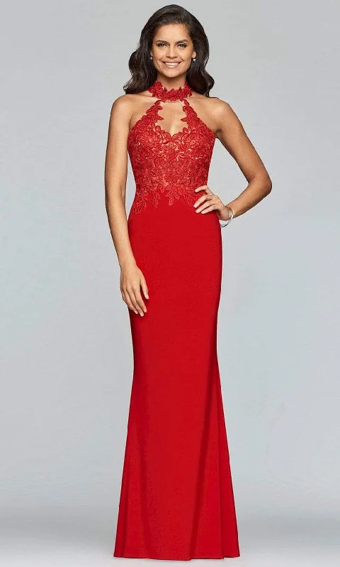 Plus size dresses featuring tiered skirts feel fun -Faviana - 7750 High Halter Cutout Sheath Gown