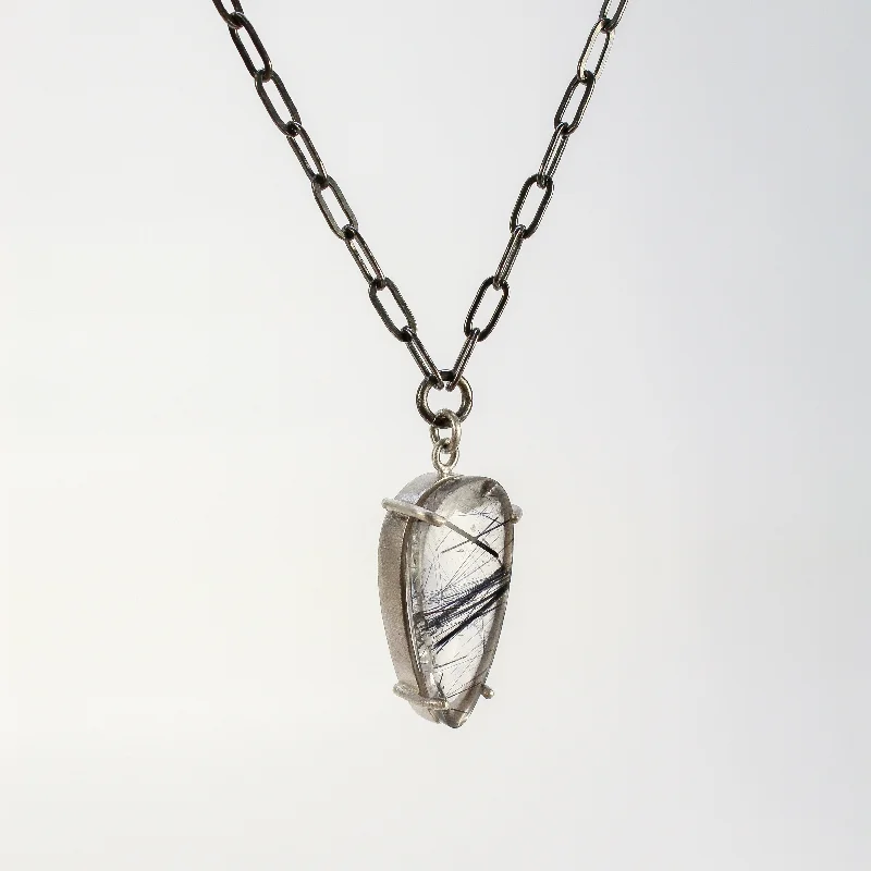 Beautiful necklaces and pendants with moon and star charms for a dreamy effect-NEW! Small Teardrop Black Tourmalinated Quartz Necklace by Rina Young