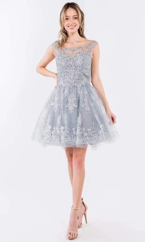 Plus size dresses with high necklines look refined -Elizabeth K - GS1964 Cap Sleeve Glitter Illusion Dress