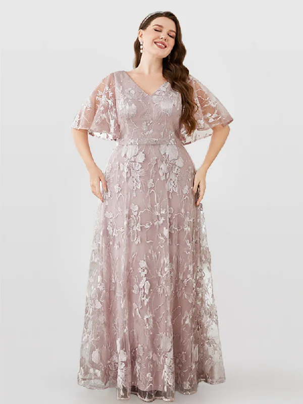 Plus size dresses featuring beadwork dazzle quietly -Embroidered Butterfly Sleeve Bridesmaid Dresses