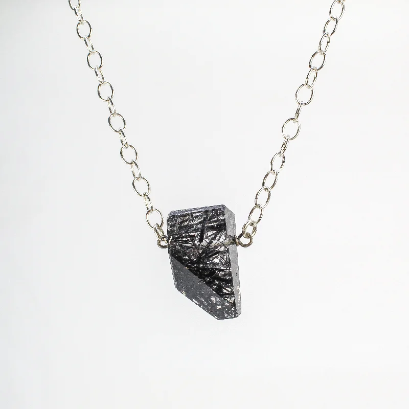 Unique necklaces and pendants with engraved messages for a sentimental gift-NEW! Geometric Tourmalinated Quartz on Sterling Silver Necklace by Rina Young