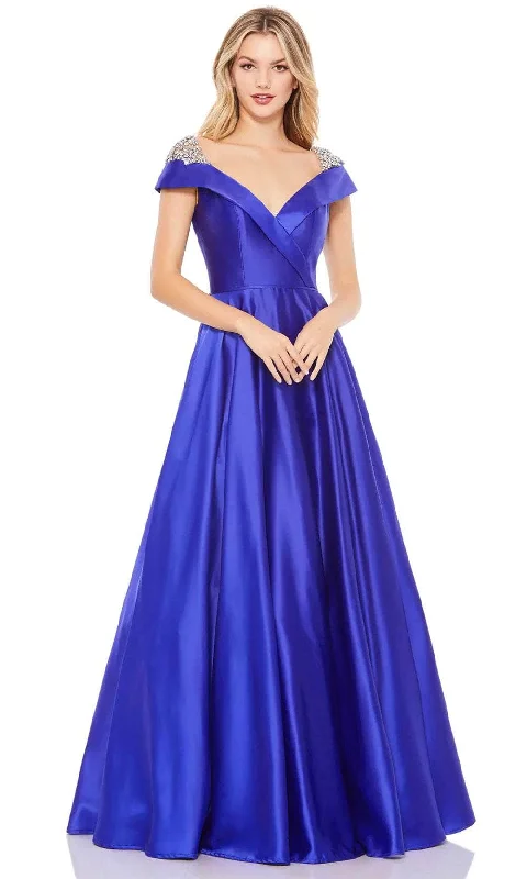 Plus size dresses for elegant dinners glow softly -Mac Duggal 49239 - Satin V Neck A-Line Gown