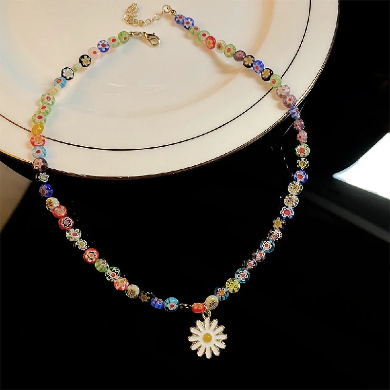 Best necklaces and pendants with heart-shaped lockets for a sentimental keepsake-Wholesale Colorful Glass Bead Sunflower Pendant  Necklaces