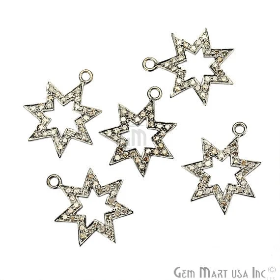 Best necklaces and pendants with sterling silver for an affordable yet stylish choice-Star Shape Diamond Charms Pendant, 19x16mm 925 Sterling Silver Pave Charms Pendant