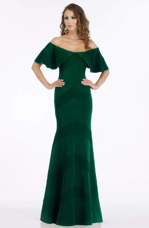 Plus size dresses for fuller busts fit perfectly -Gia Franco - Off Shoulder Flutter Sleeves Mermaid Dress 12912 - 1 pc Emerald In Size 12 Available