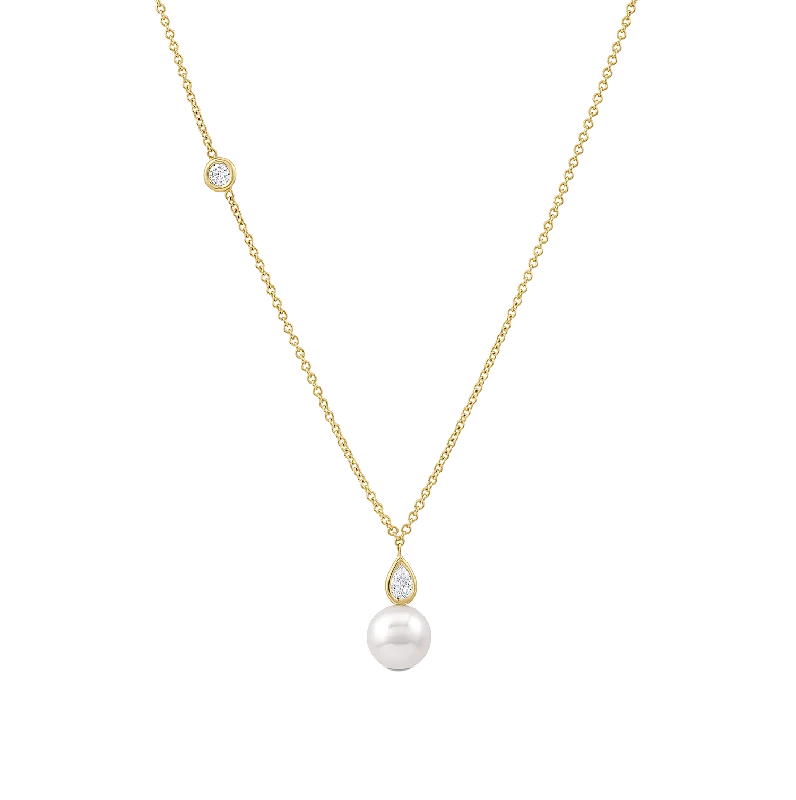 Best necklaces and pendants with intertwined designs for a symbol of unity-Sabel Collection Yellow Gold Akoya Pearl and Diamond Necklace