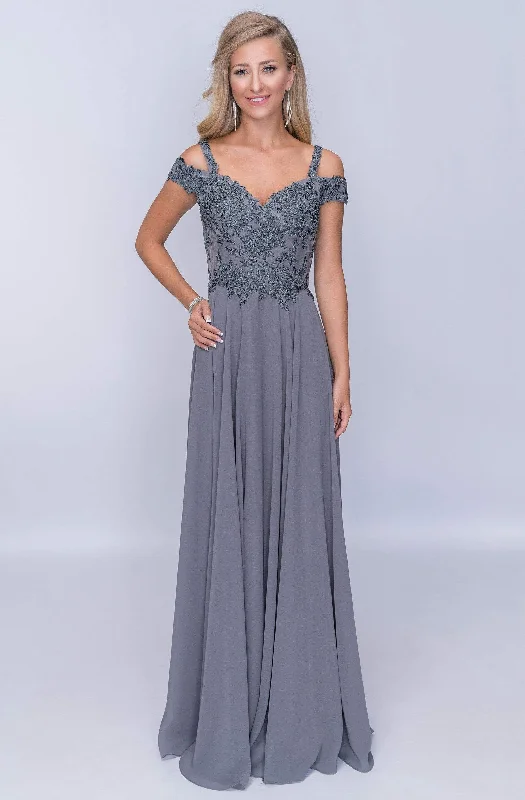 Plus size dresses featuring ruffle details add charm -Nina Canacci - Embroidered A-Line Evening Dress M507 - 1 pc Grey In Size 20 Available