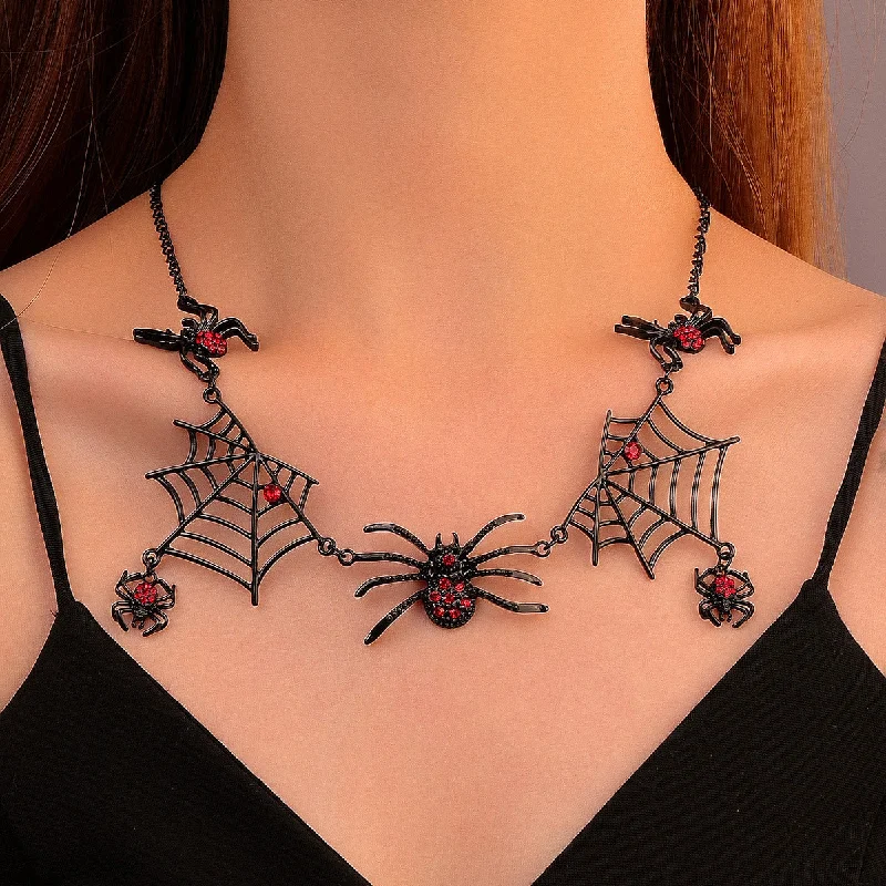 Stunning necklaces and pendants with ruby gemstones for a luxurious red hue-Wholesale Halloween Retro Gothic Exaggerated Black Spider Web Necklace