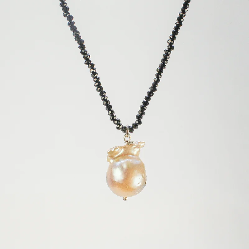 Beautiful necklaces and pendants with natural stones for an earthy, organic vibe-NEW! Baroque Pearl Pendant on Black Spinel Necklace by Rina Young