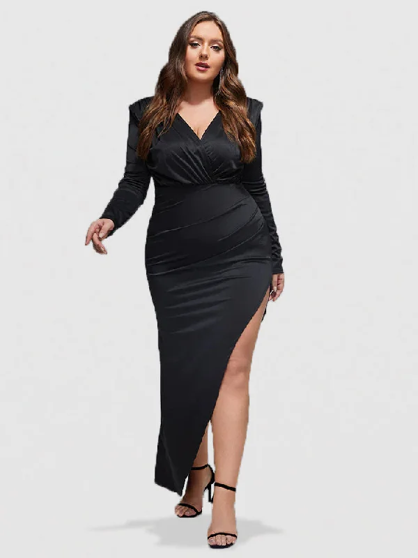 Plus size dresses featuring ombre effects look artsy -Plus Ruched Crisscross Asymmetrical Hem Maxi Dress