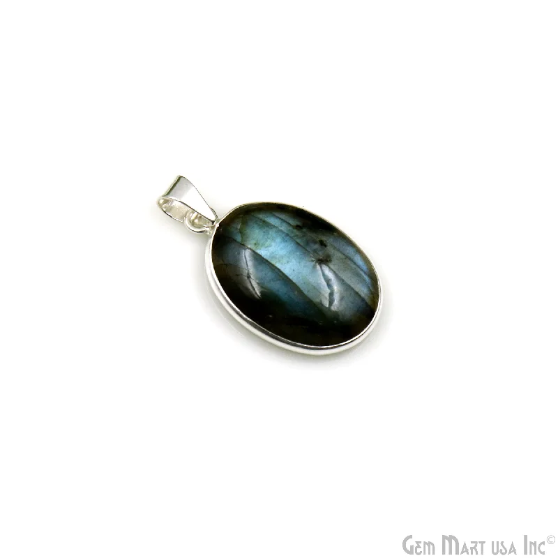 Necklaces and pendants with enamel accents for a colorful, eye-catching appearance-Labradorite Gemstone Oval 31x20mm Sterling Silver Necklace Pendant 1PC