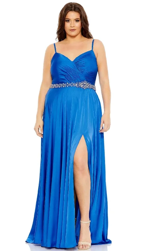 Plus size dresses for outdoor events stay comfy -Mac Duggal 49575 - V Neck Charmeuse A-line Gown