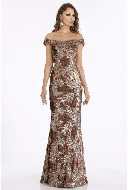 Plus size dresses with sleek finishes stay polished -Gia Franco - Foliage Sequined Off-Shoulder Trumpet Dress 12903 - 1 pc Bronze In Size 18 Available