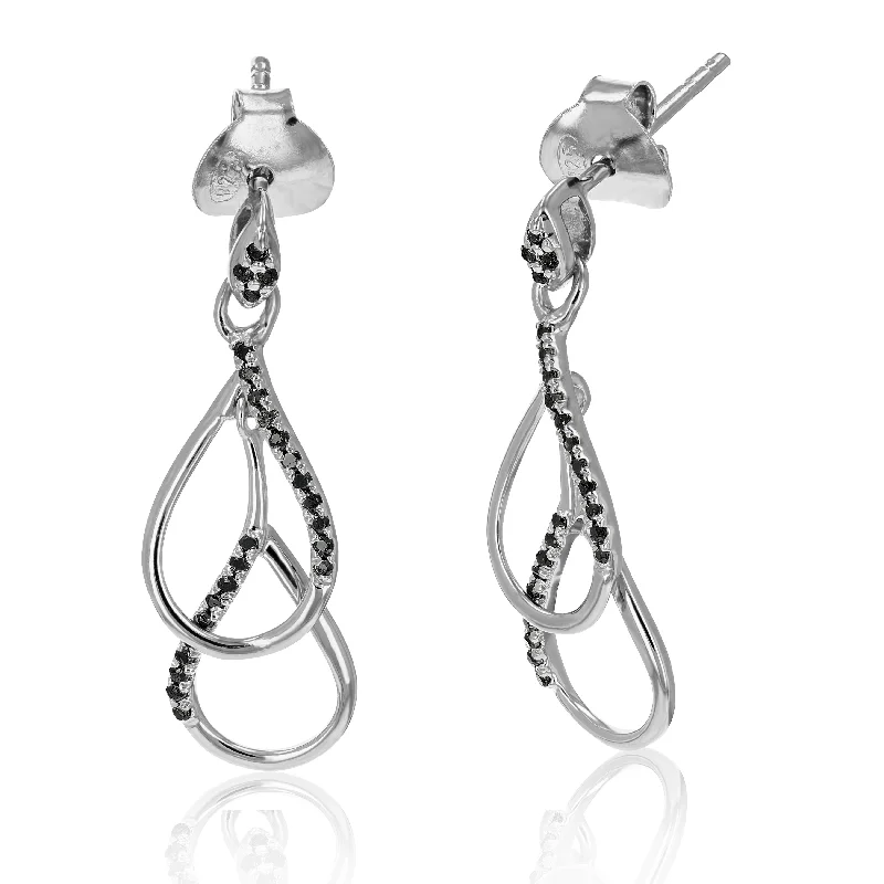 Best hoop earrings with vintage-style detailing for a nostalgic and timeless look-0.16 cttw Black Diamond Dangle Earrings .925 Sterling Silver Prong Set 3/4 Inch