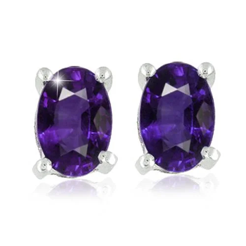 Best hoop earrings with rose gold for a romantic and warm aesthetic-1 1/5ct Oval Genuine Amethyst Studs 14K White Gold