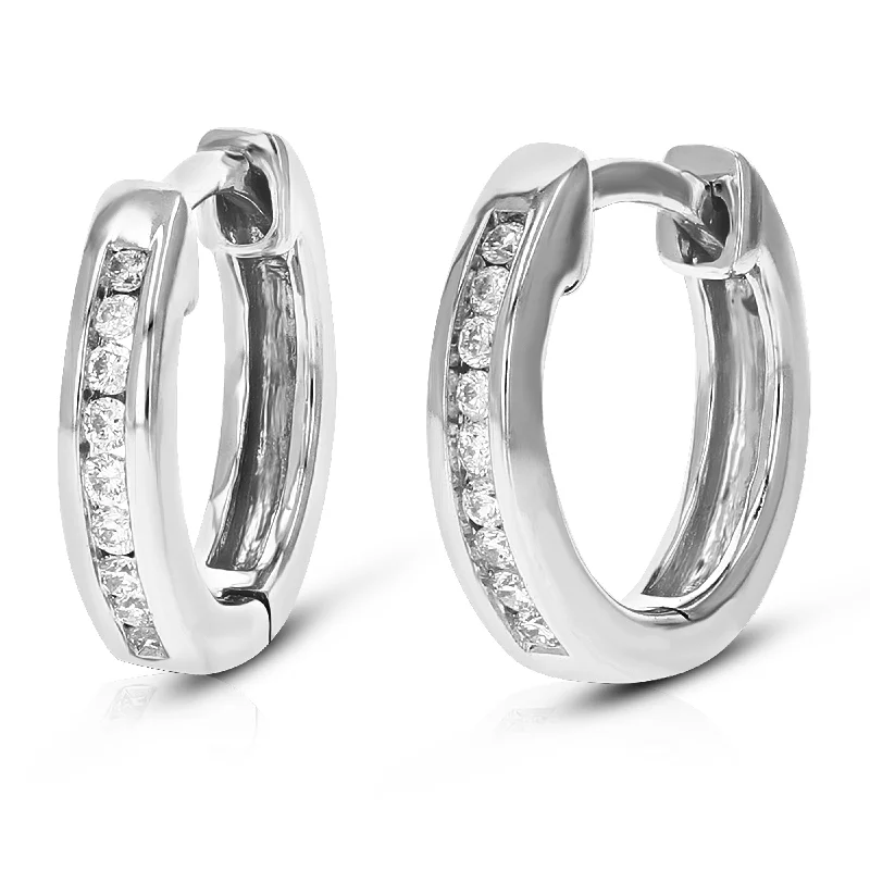 Large hoop earrings for a bold and statement-making fashion accessory-1/10 cttw Lab Grown Diamond Hoop Earrings in .925 Sterling Silver Channel Set 2/5 Inch