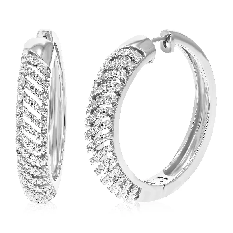 Best hoop earrings with floral designs for a feminine and delicate look-1/10 cttw Round Lab Grown Diamond Hoop Earrings .925 Sterling Silver Prong Set 1 1/2 Inch