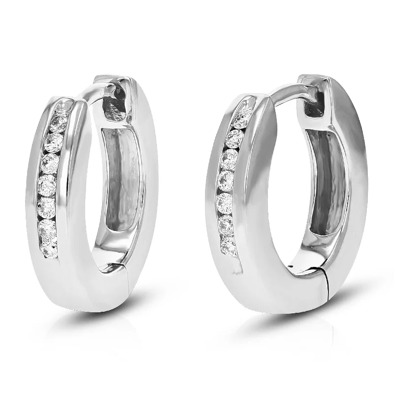 Medium hoop earrings for an everyday look with the perfect balance of style-1/10 cttw Round Lab Grown Diamond Hoop Earrings for Women in .925 Sterling Silver Channel Set 2/5 Inch