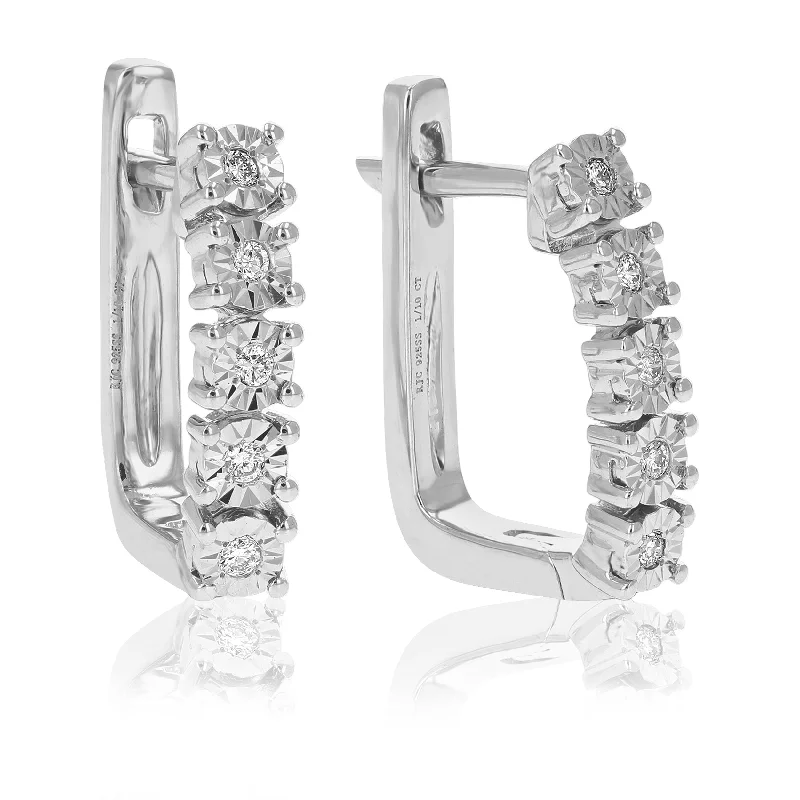 Best hoop earrings with minimal embellishments for a sleek and modern look-1/10 cttw Round Lab Grown Diamond Hoop Earrings in .925 Sterling Silver Prong Set 1/2 Inch