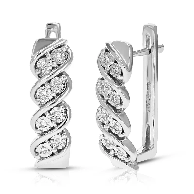 Best hoop earrings with detachable studs for a versatile and adjustable accessory-1/10 cttw Round Lab Grown Diamond Hoop Earrings in .925 Sterling Silver Prong Set 2/3 Inch