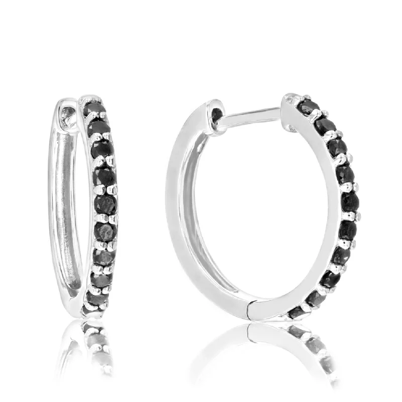 Best hoop earrings with geometric hexagon shapes for a modern, angular look-1/2 cttw Black Diamond Hoop Earrings .925 Sterling Silver Round Prong 3/4 Inch