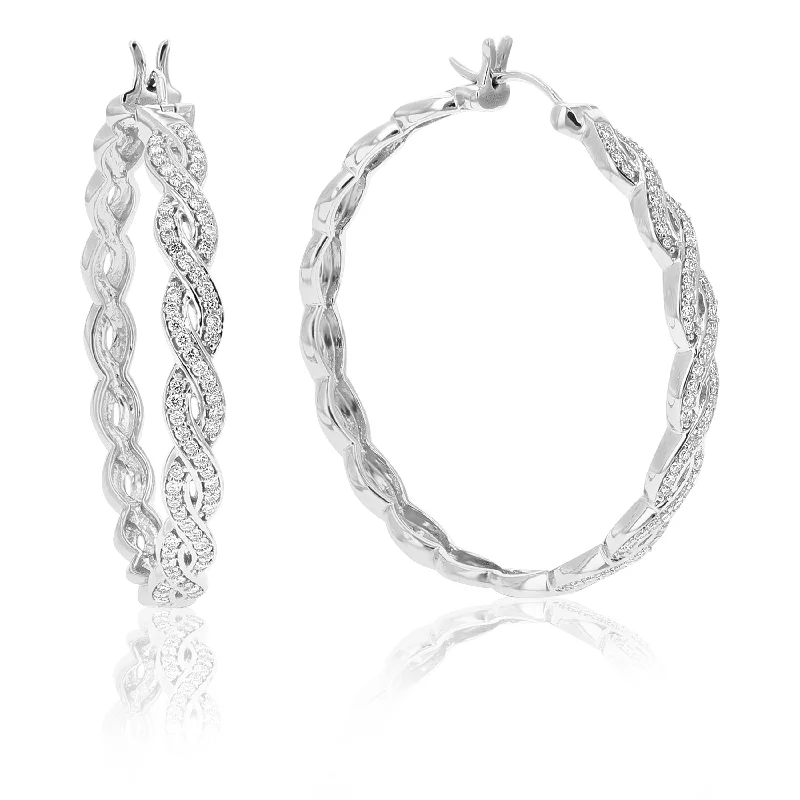 Best hoop earrings with blackened metal for an edgy and bold appearance-1/2 cttw Round Cut Lab Grown Diamond Hoop Earrings in .925 Sterling Silver Prong Set 1 1/2 Inch