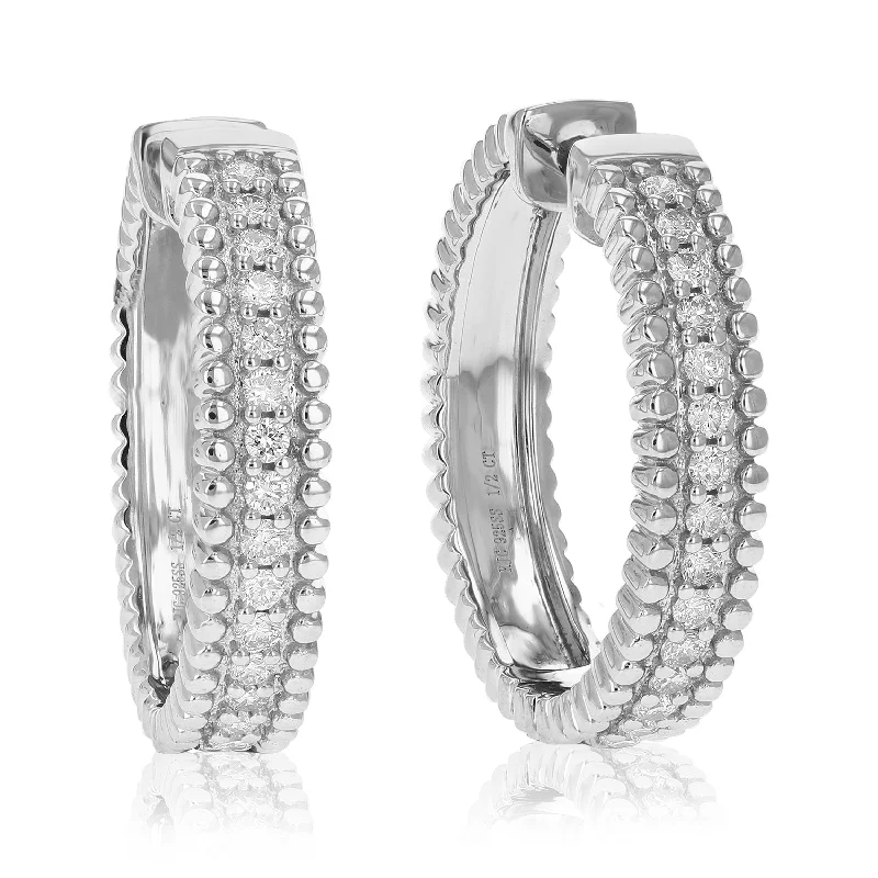 Best hoop earrings with custom engravings for a personalized and meaningful gift-1/2 cttw Round Cut Lab Grown Diamond Hoop Earrings in .925 Sterling Silver Prong Set 3/4 Inch