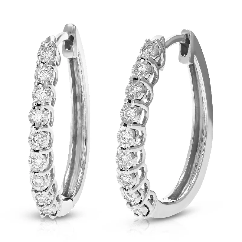 Hoop earrings with artistic filigree designs for an intricate, delicate finish-1/4 CT Round Cut Lab Grown Diamond Hoop Earrings in .925 Sterling Silver Prong Set 3/4 Inch