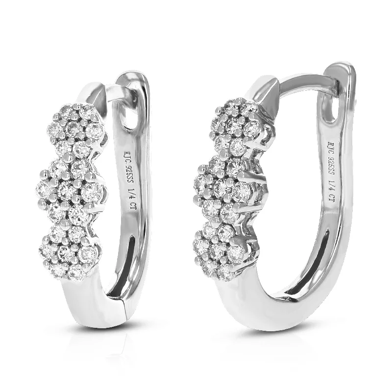 Hoop earrings with floral motifs for a feminine and nature-inspired look-1/4 cttw Round Cut Lab Grown Diamond Hoop Earrings in .925 Sterling Silver Prong Set 1/2 Inch