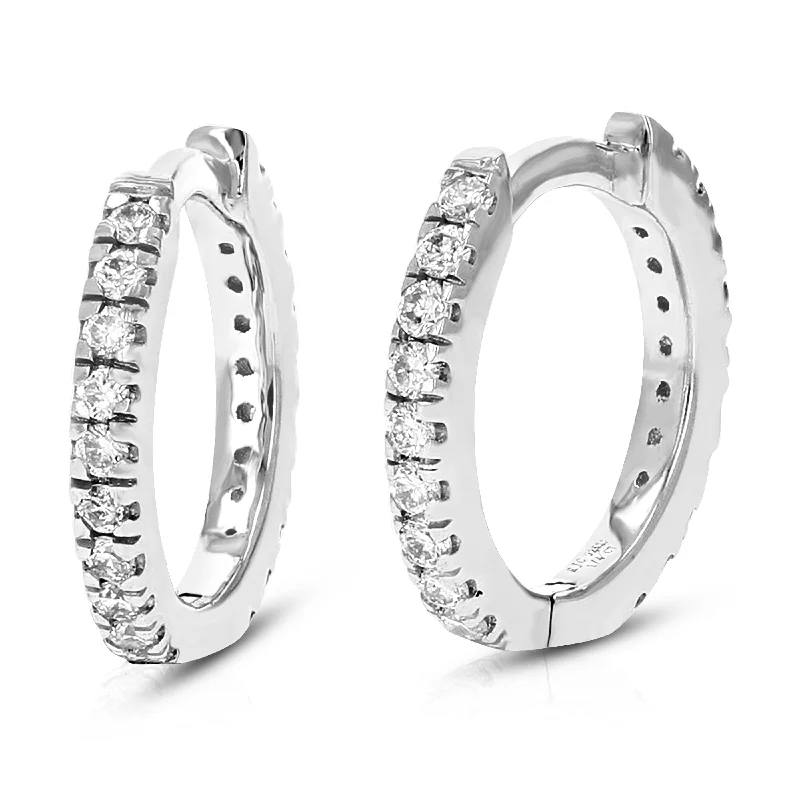 Best hoop earrings with asymmetrical designs for a fashion-forward, avant-garde look-1/4 cttw Round Cut Lab Grown Diamond Hoop Earrings in .925 Sterling Silver Prong Set 2/5 Inch