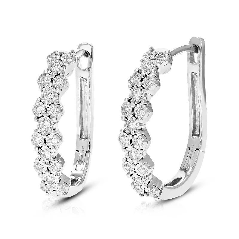 Hoop earrings with rhinestone-studded rims for a glamorous touch-1/4 cttw Round Cut Lab Grown Diamond Prong Set Hoop Earrings in .925 Sterling Silver 3/4 Inch