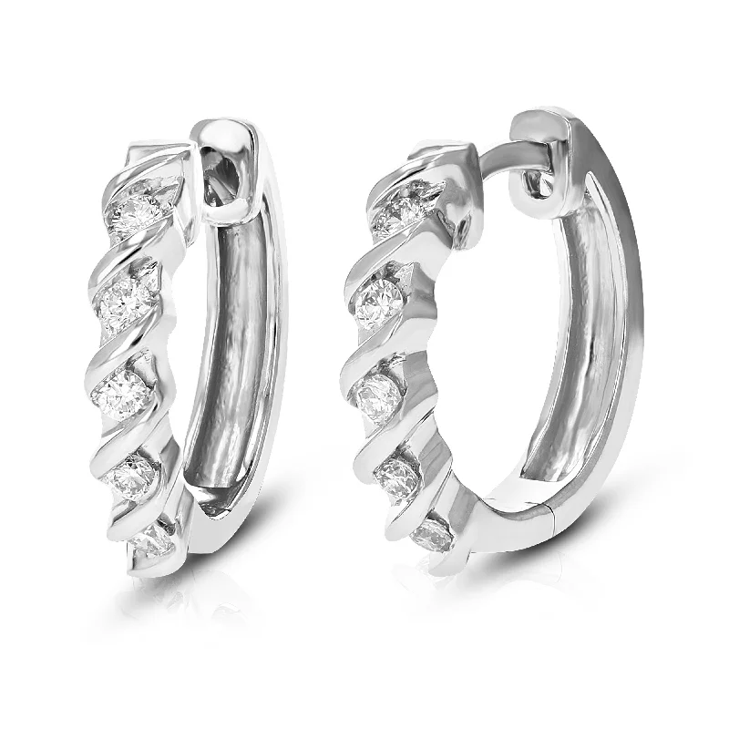 Best hoop earrings with gold-plated finishes for an affordable luxury vibe-1/4 cttw Round Lab Grown Diamond Hoop Earrings .925 Sterling Silver Channel Set 2/3 Inch