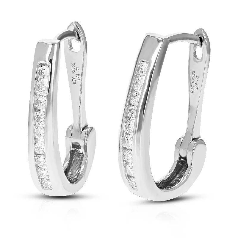 Best hoop earrings with geometric pendants for a modern, chic appeal-1/4 cttw Round Lab Grown Diamond Hoop Earrings .925 Sterling Silver Channel Set 3/4 Inch