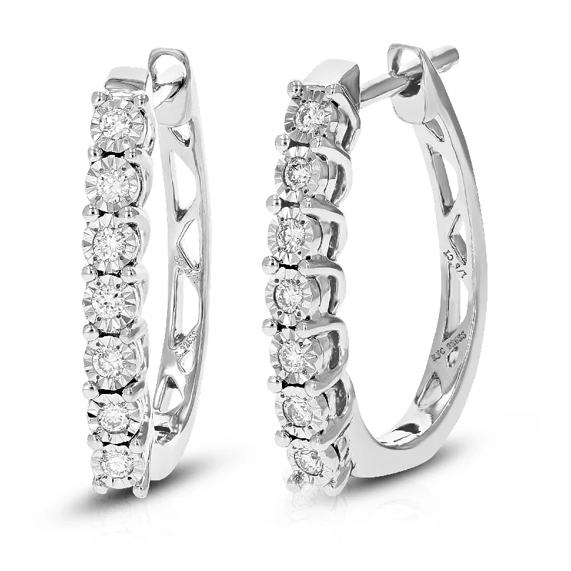 Hoop earrings with cut-out designs for a creative and lightweight effect-1/5 cttw Round Lab Grown Diamond Hoop Earrings Made in .925 Sterling Silver Prong Set