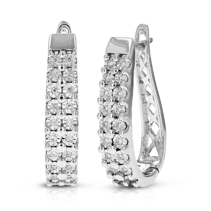 Hoop earrings with a chunky design for a bold and trendy statement-1/6 cttw Round Cut Lab Grown Diamond Hoop Earrings in .925 Sterling Silver Prong Set 3/4 Inch