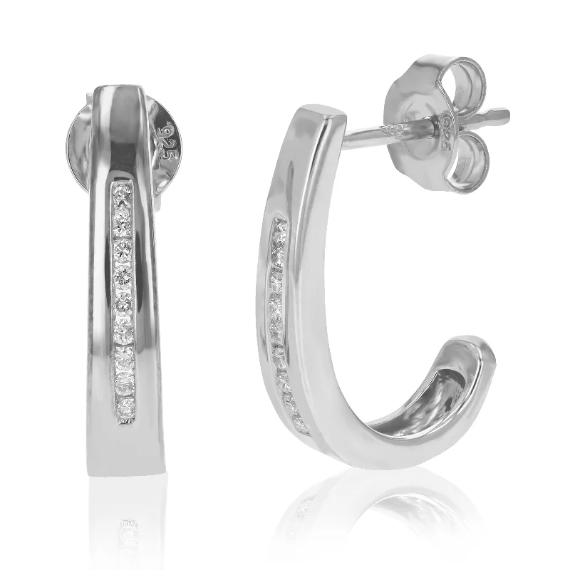 Best hoop earrings with vintage-style detailing for a nostalgic and timeless look-1/8 cttw Round Lab Grown Diamond Dangle Earrings .925 Sterling Silver Channel Set 2/3 Inch