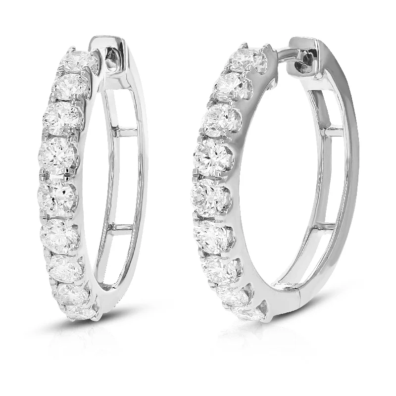 Best hoop earrings with marbled designs for a trendy and artistic effect-1 cttw Round Cut Lab Grown Diamond Hoop Earrings in .925 Sterling Silver Prong Set 2/3 Inch