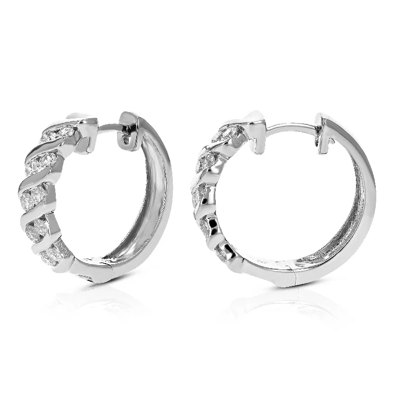 Best hoop earrings with custom designs for a personalized, unique accessory-1 cttw Round Lab Grown Diamond Hoop Earrings .925 Sterling Silver Channel Set 3/4 Inch