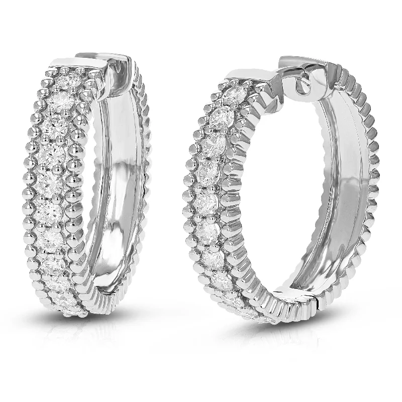 Best hoop earrings with blackened metal for an edgy and bold appearance-1 cttw Round Lab Grown Diamond Hoop Earrings .925 Sterling Silver Prong Set 1 Inch