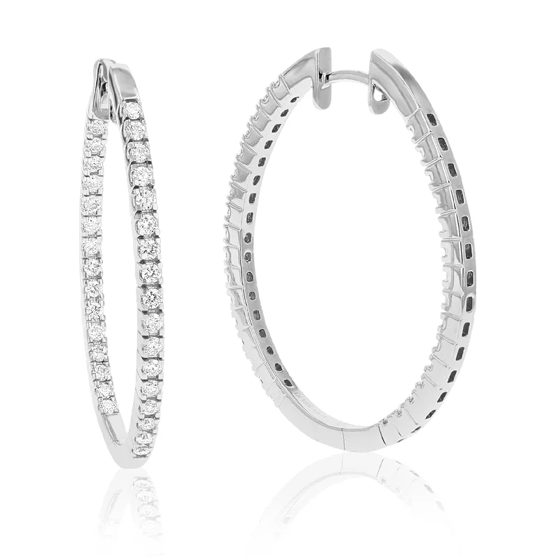 Hoop earrings with textured gold for a refined and sophisticated aesthetic-1 cttw Round Lab Grown Diamond Hoop Earrings in .925 Sterling Silver Prong Set 1 1/4 Inch