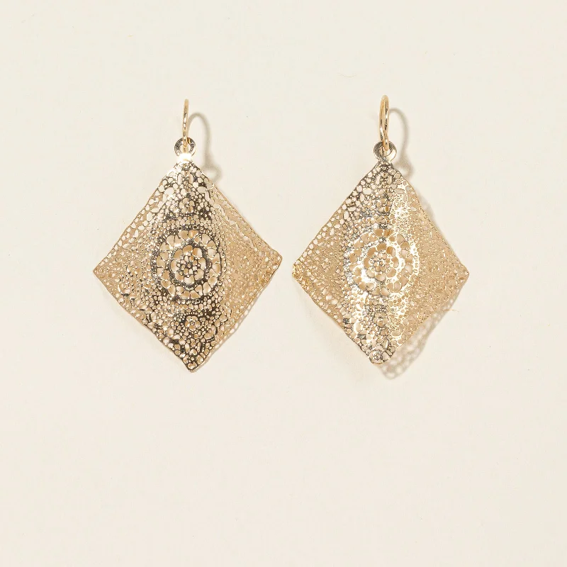 Best hoop earrings with geometric pendants for a modern, chic appeal-14k Filigree Earrings |