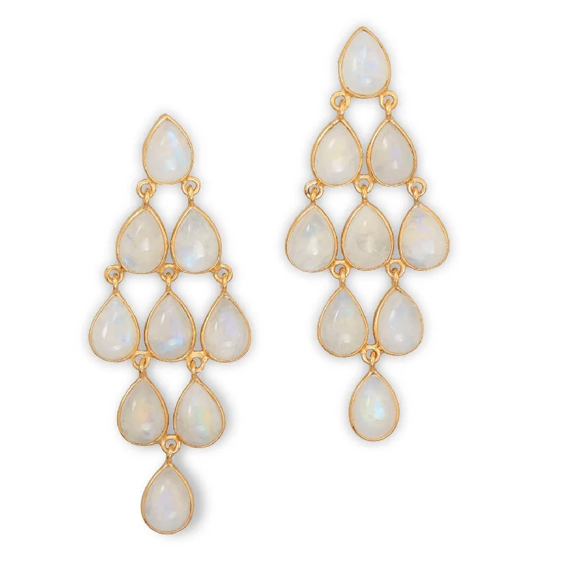 Stylish hoop earrings with diamond accents for an elegant and sparkling effect-18k Gold Moonstone Chandelier Earrings