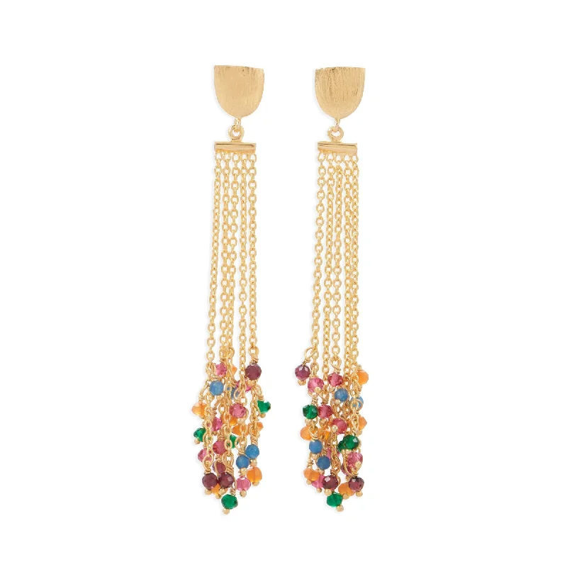 Best hoop earrings with gold for a luxurious and timeless look-18k Gold Plated Multi Color Long Tassel Earrings