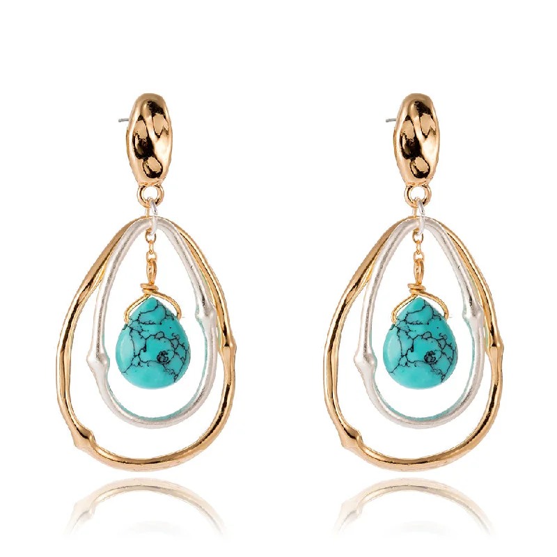 Hoop earrings with satin finishes for a smooth and elegant appearance-18k Gold & Silver Two Tone Oval Turquoise Earrings