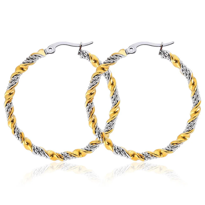 Lightweight hoop earrings for comfortable and all-day wear-18k Gold Two Tone Textured Hoop Earrings