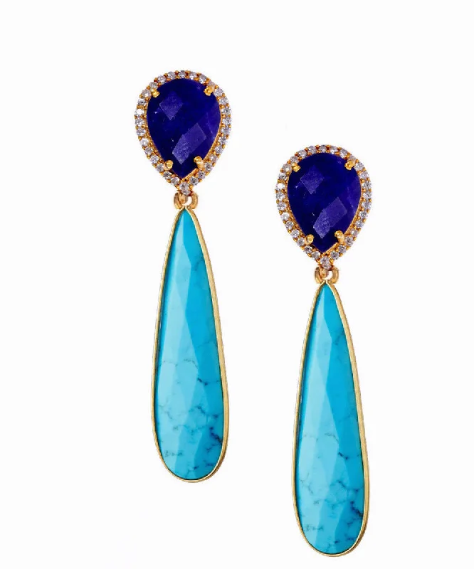 Hoop earrings with rhinestone embellishments for a glamorous and sparkling look-18k Sapphire & Turquoise Earrings